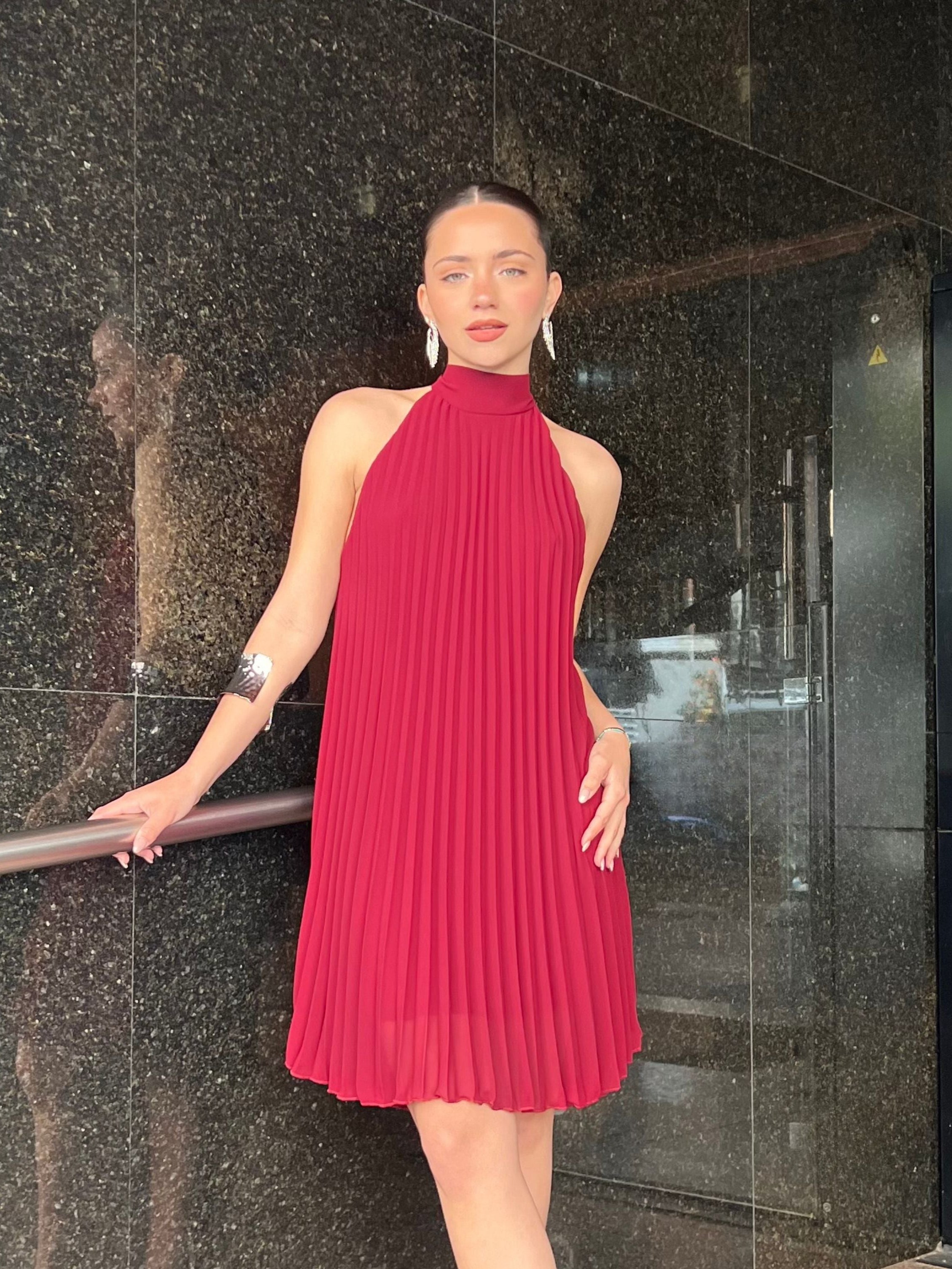 Vestido Halter Plisado