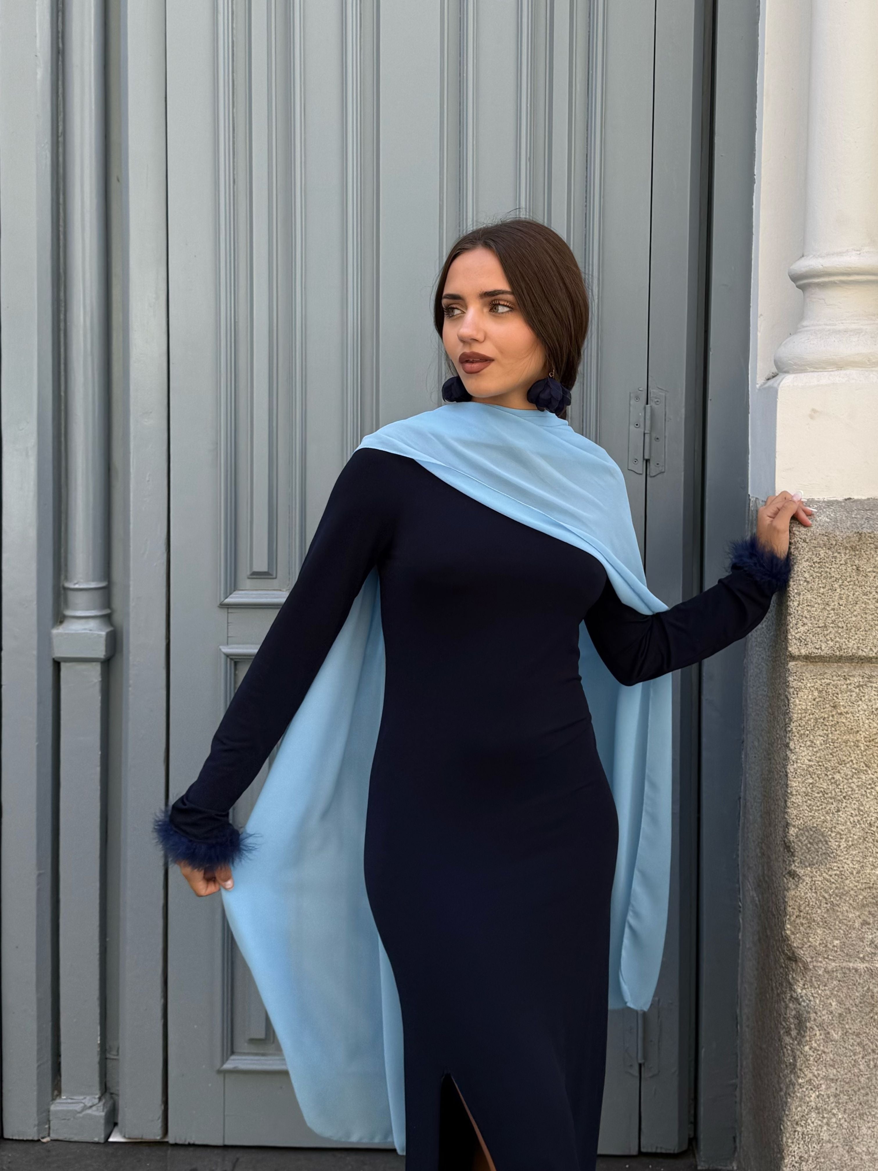 fular de gasa invitada perfecta azul celeste