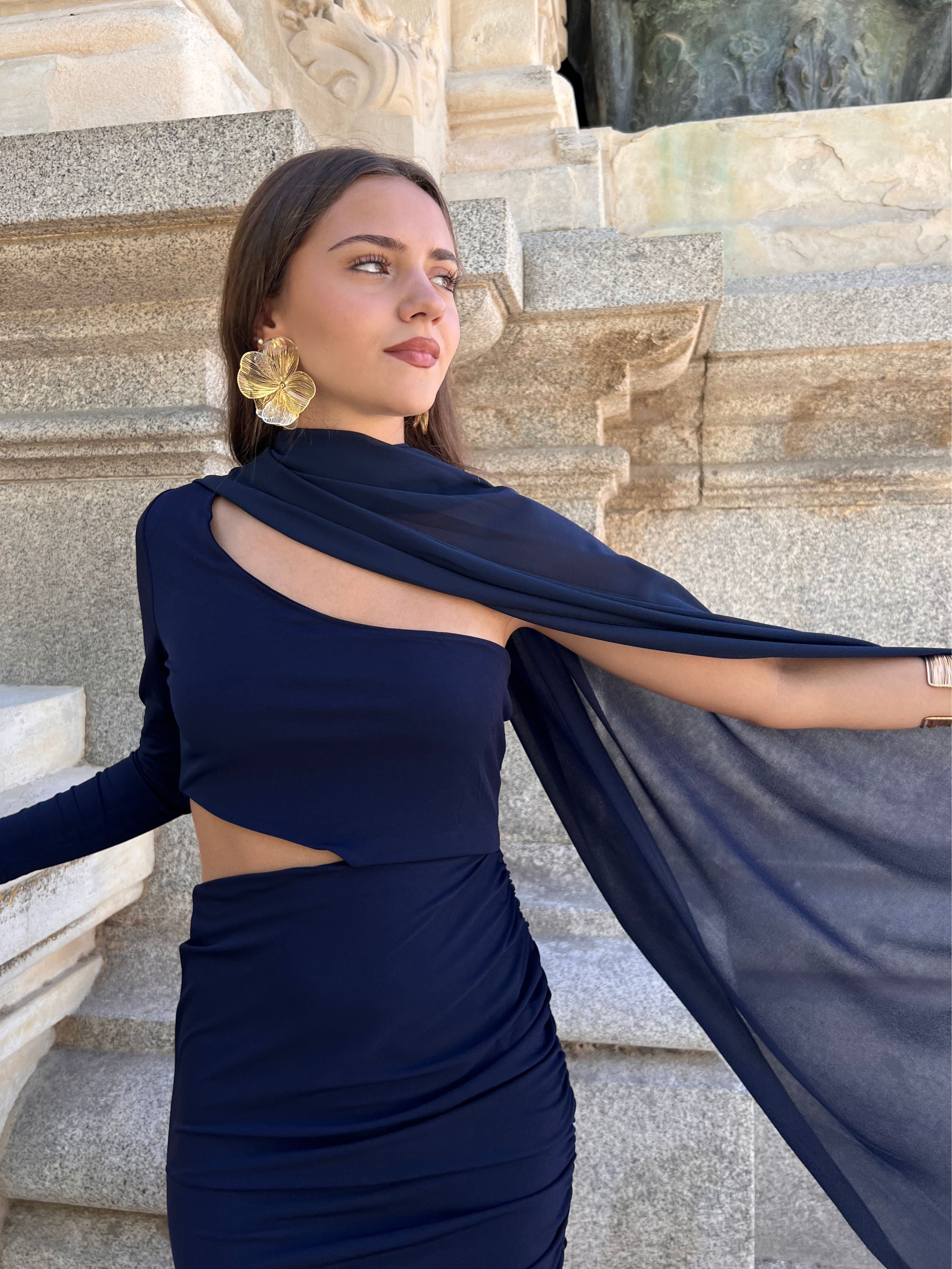 fular gasa invitada perfecta azul marino