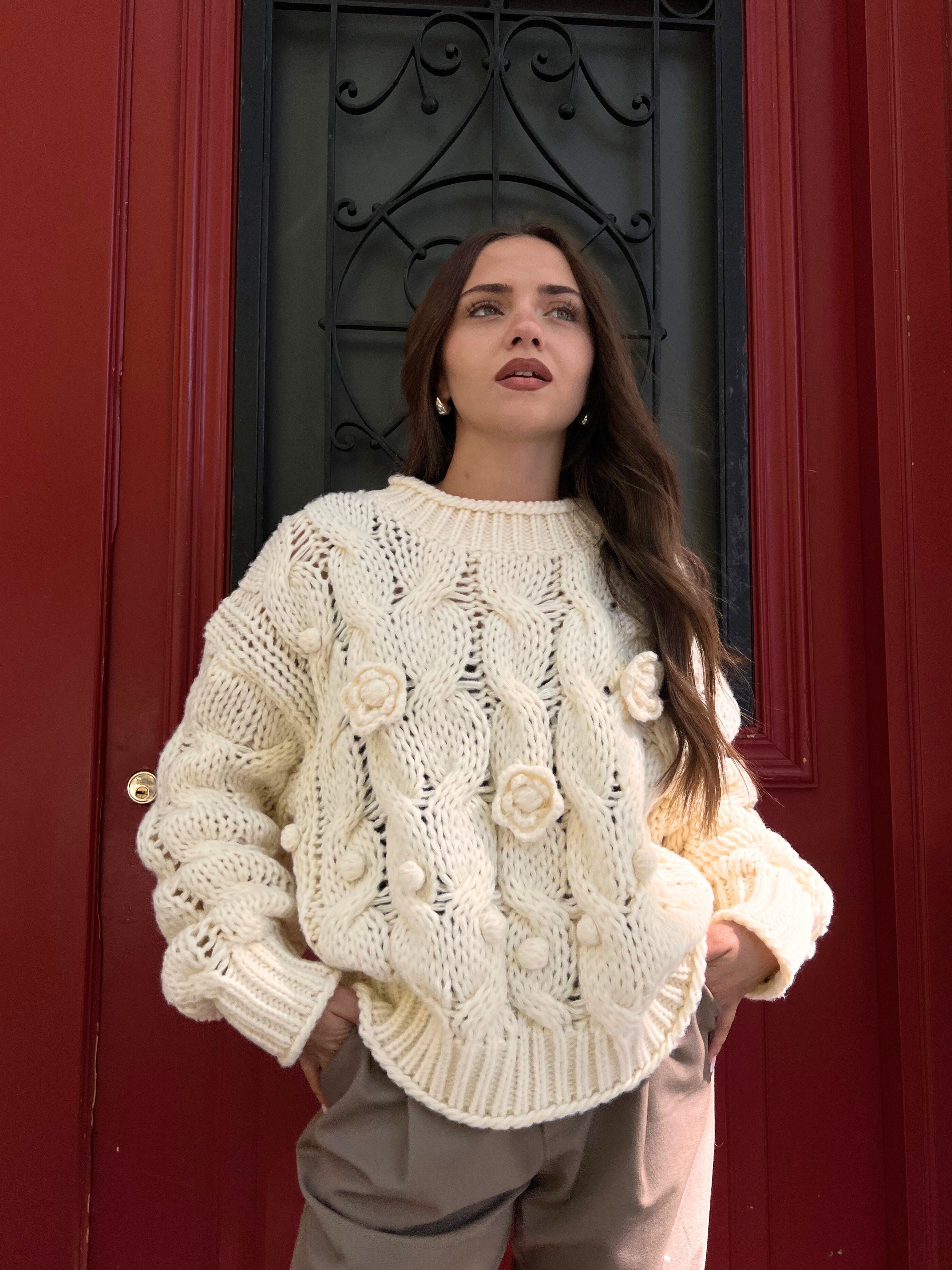 jersey de punto con flores 3d