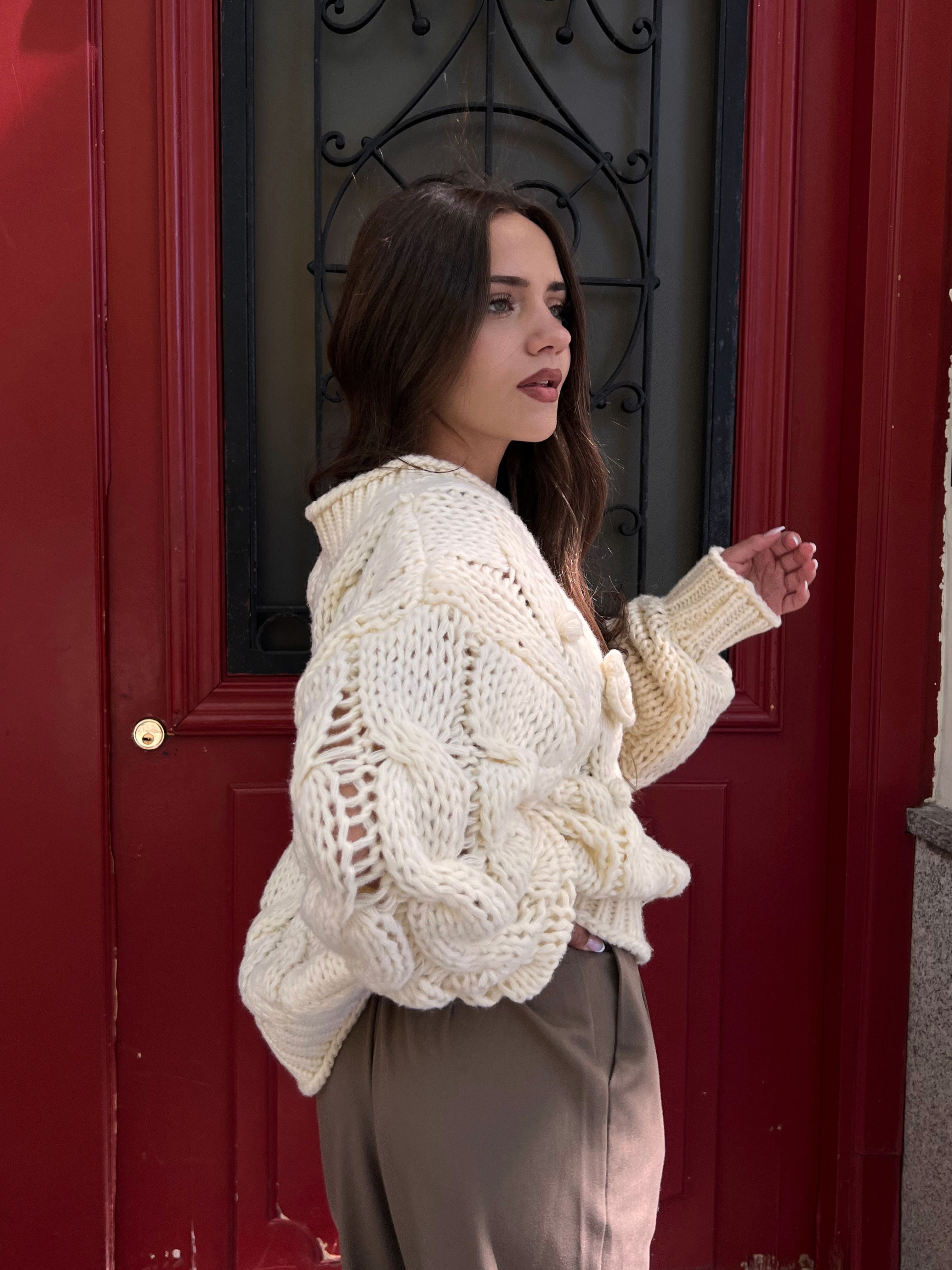 jersey de punto con flores 3d