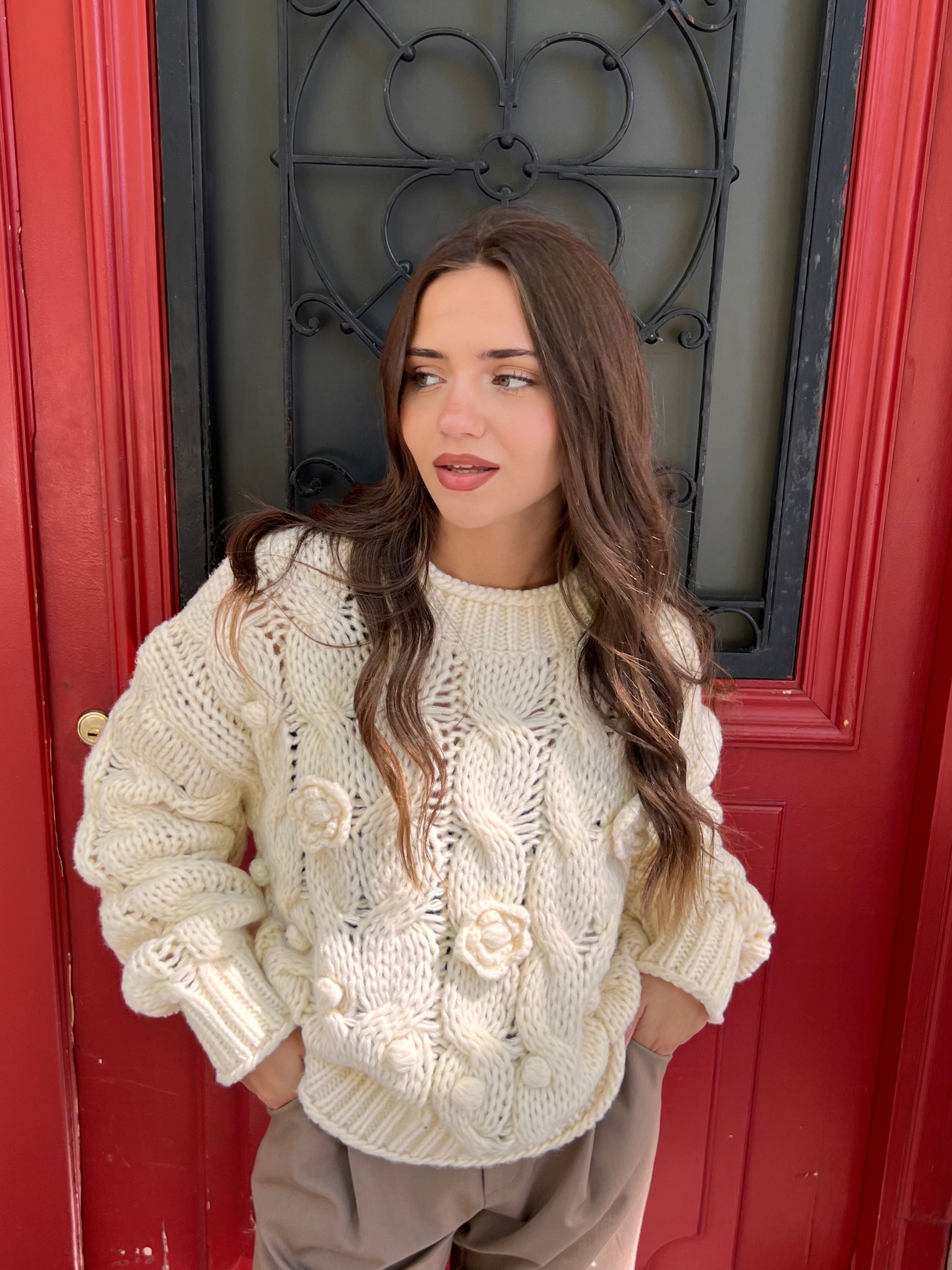 jersey de punto con flores 3d