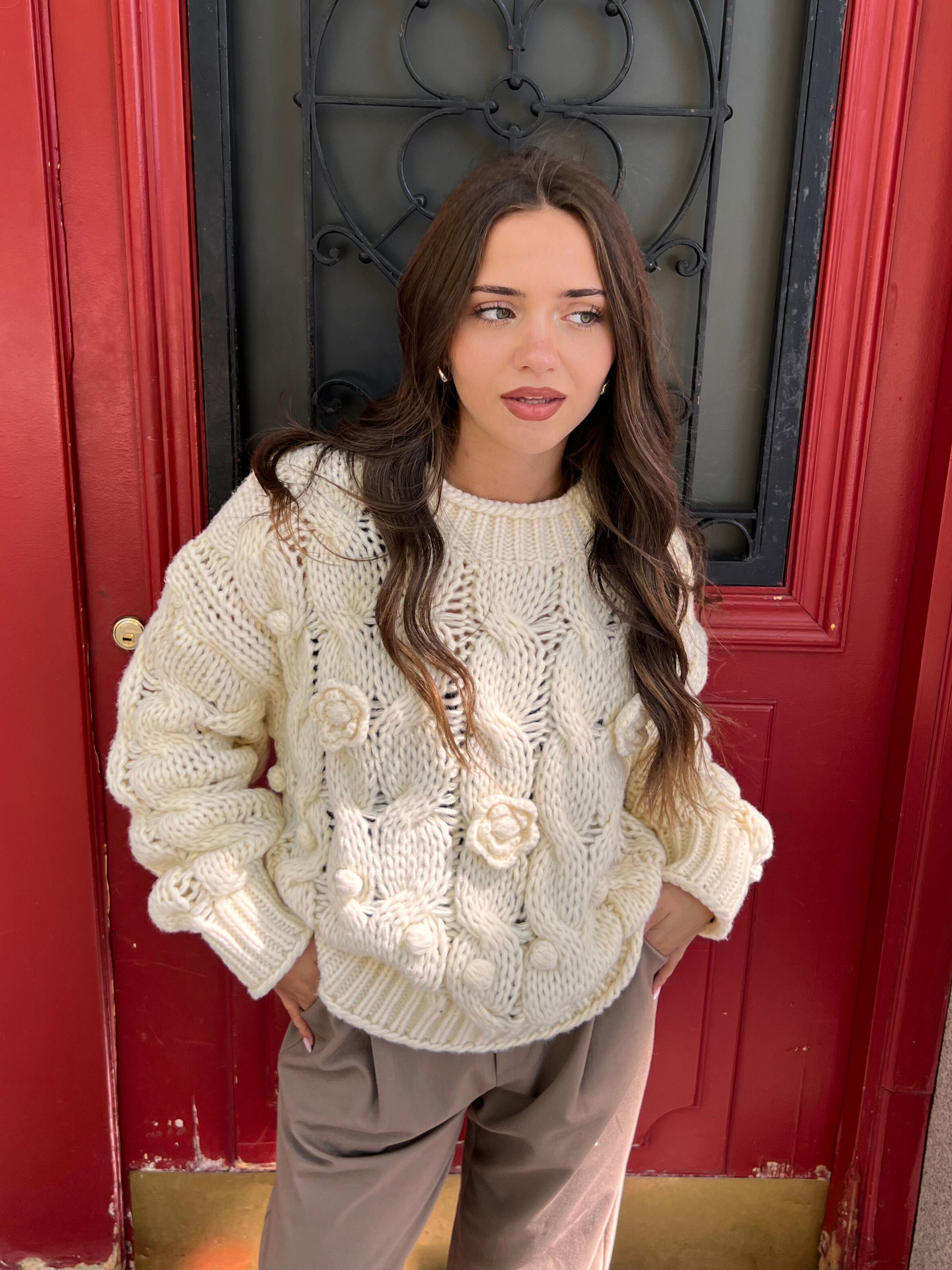 jersey de punto con flores 3d