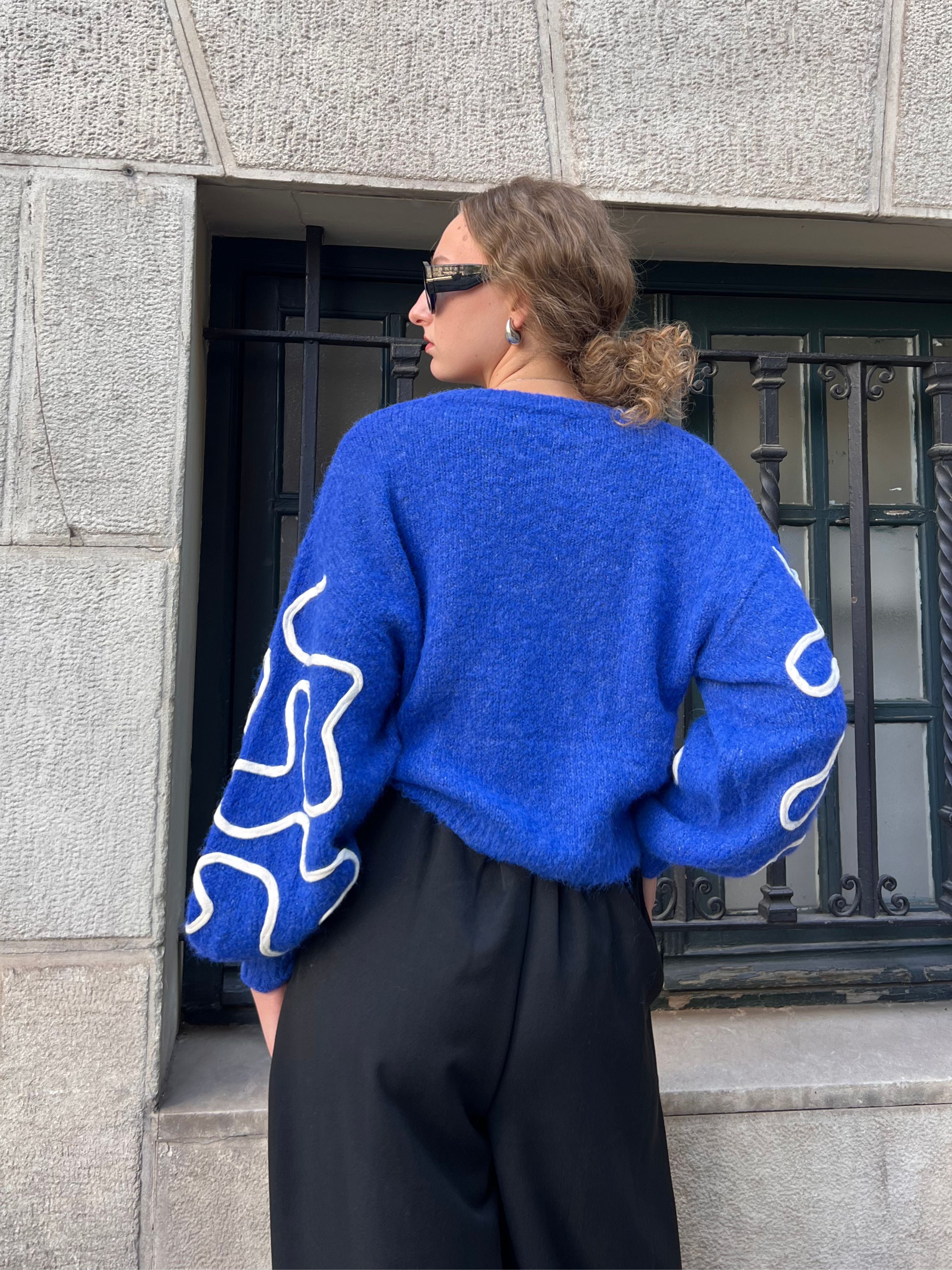 jersey estampado asimetrico manga abullonada