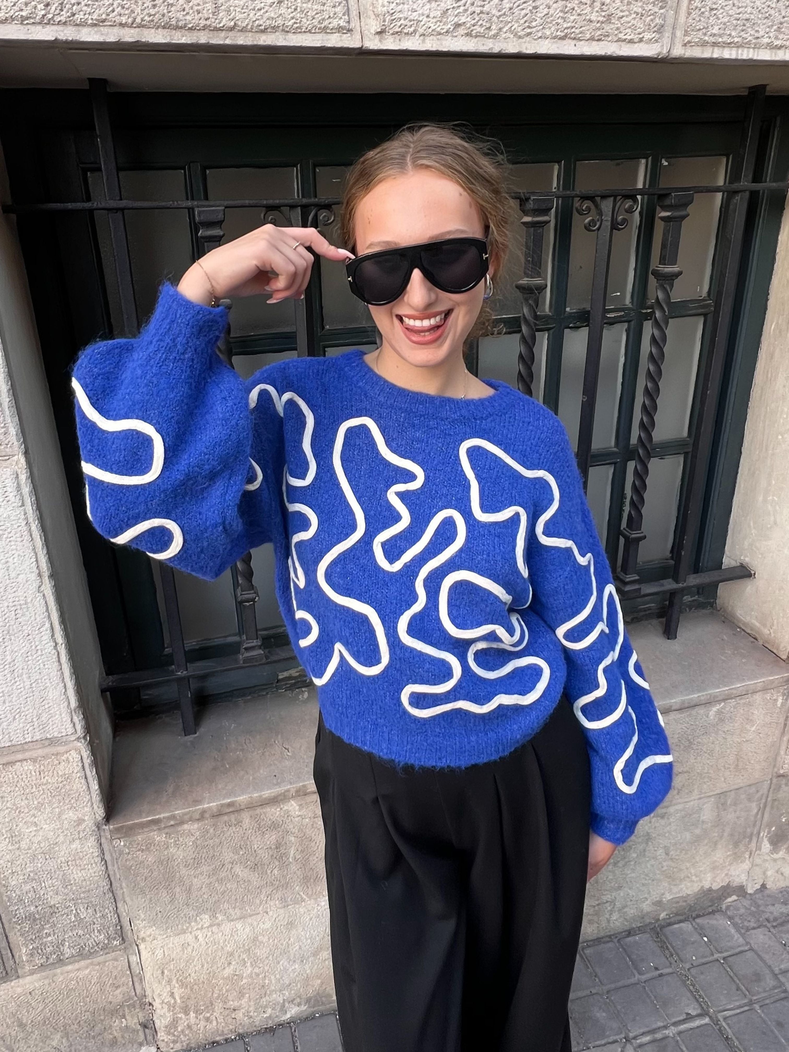 jersey estampado asimetrico manga abullonada