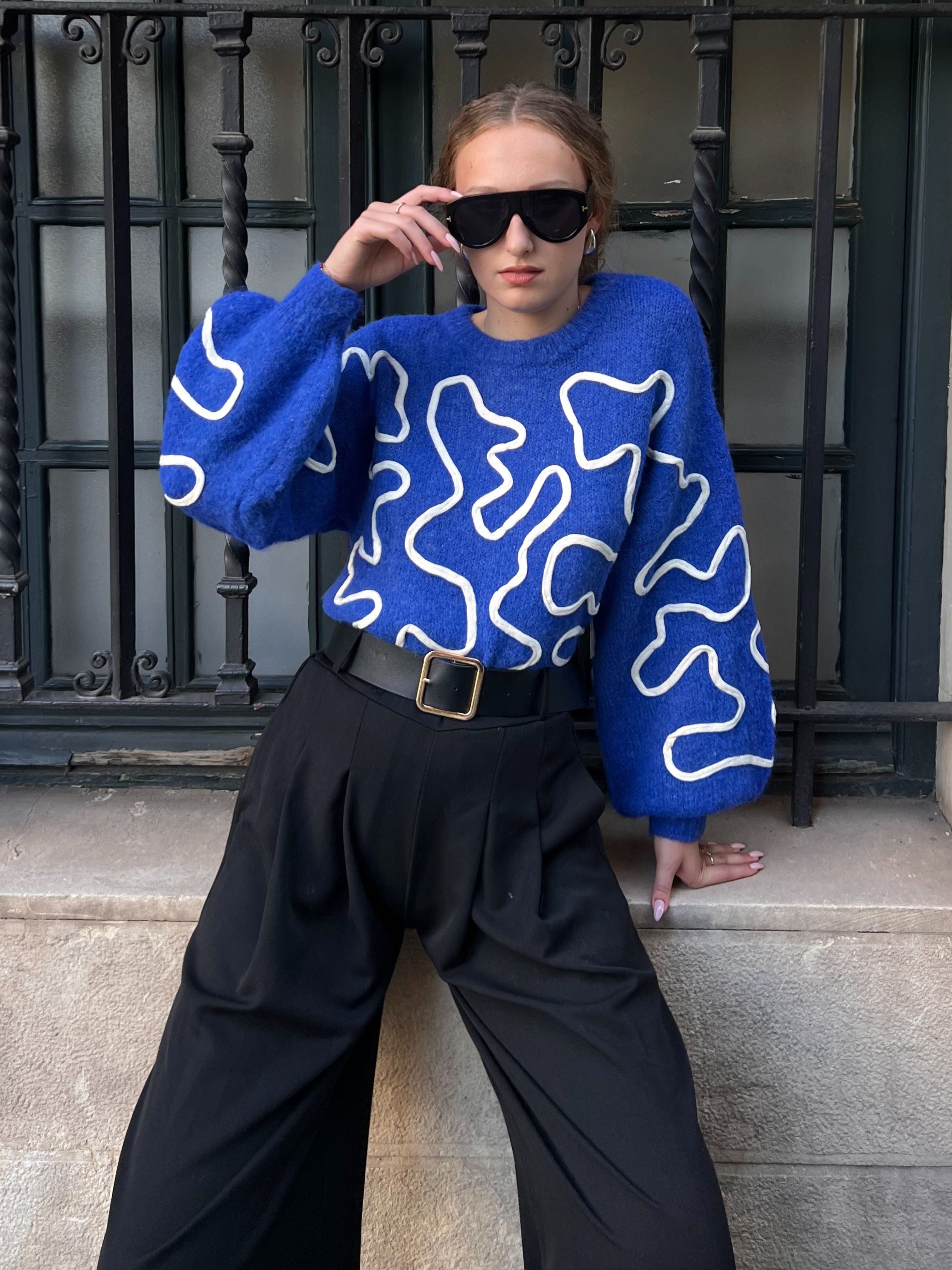 jersey estampado asimetrico manga abullonada