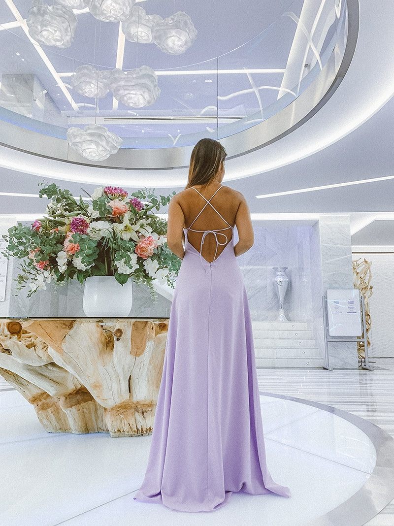 Vestido largo Escote ligeramente pronunciado Lila