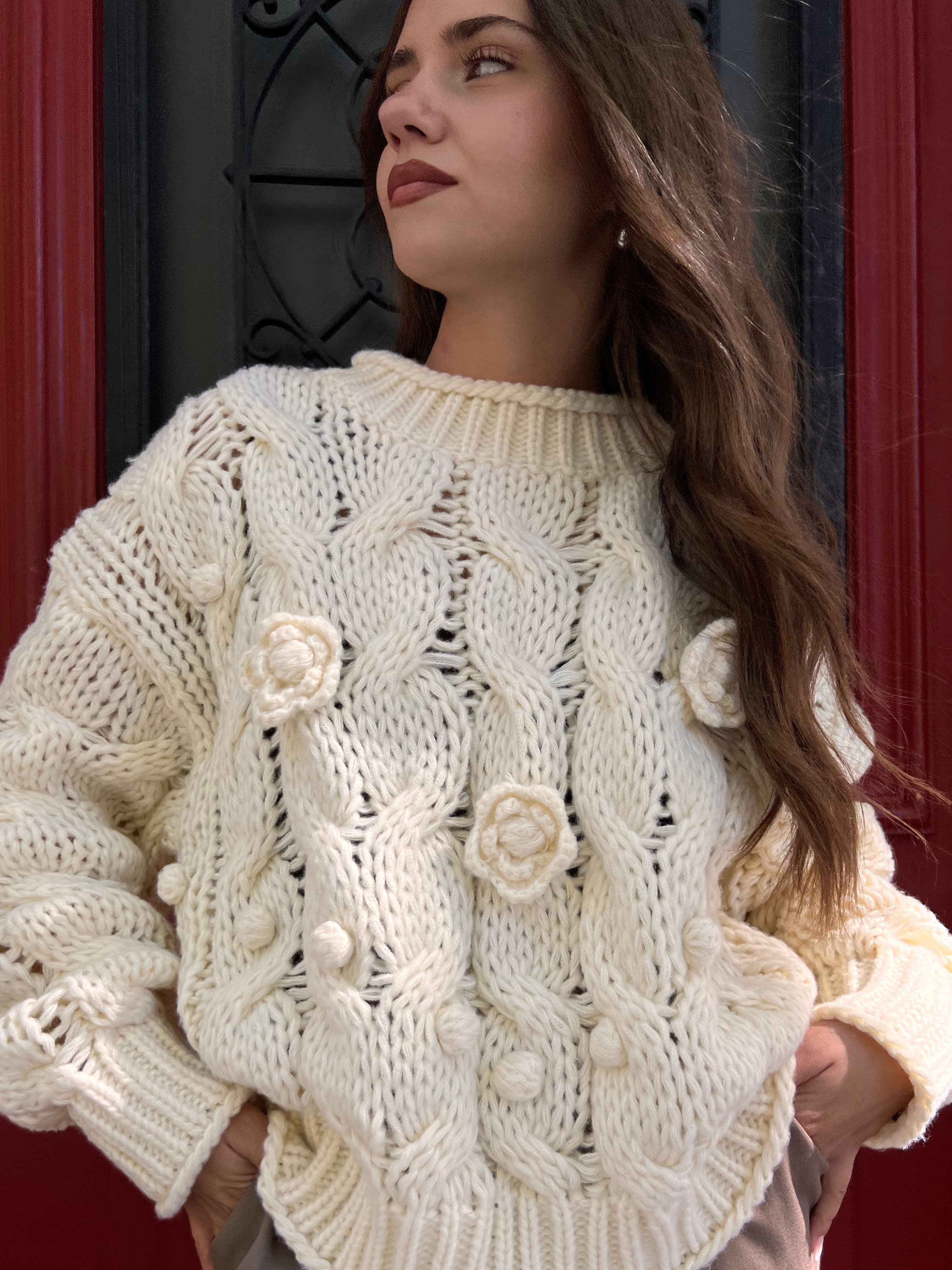 jersey de punto con flores 3d