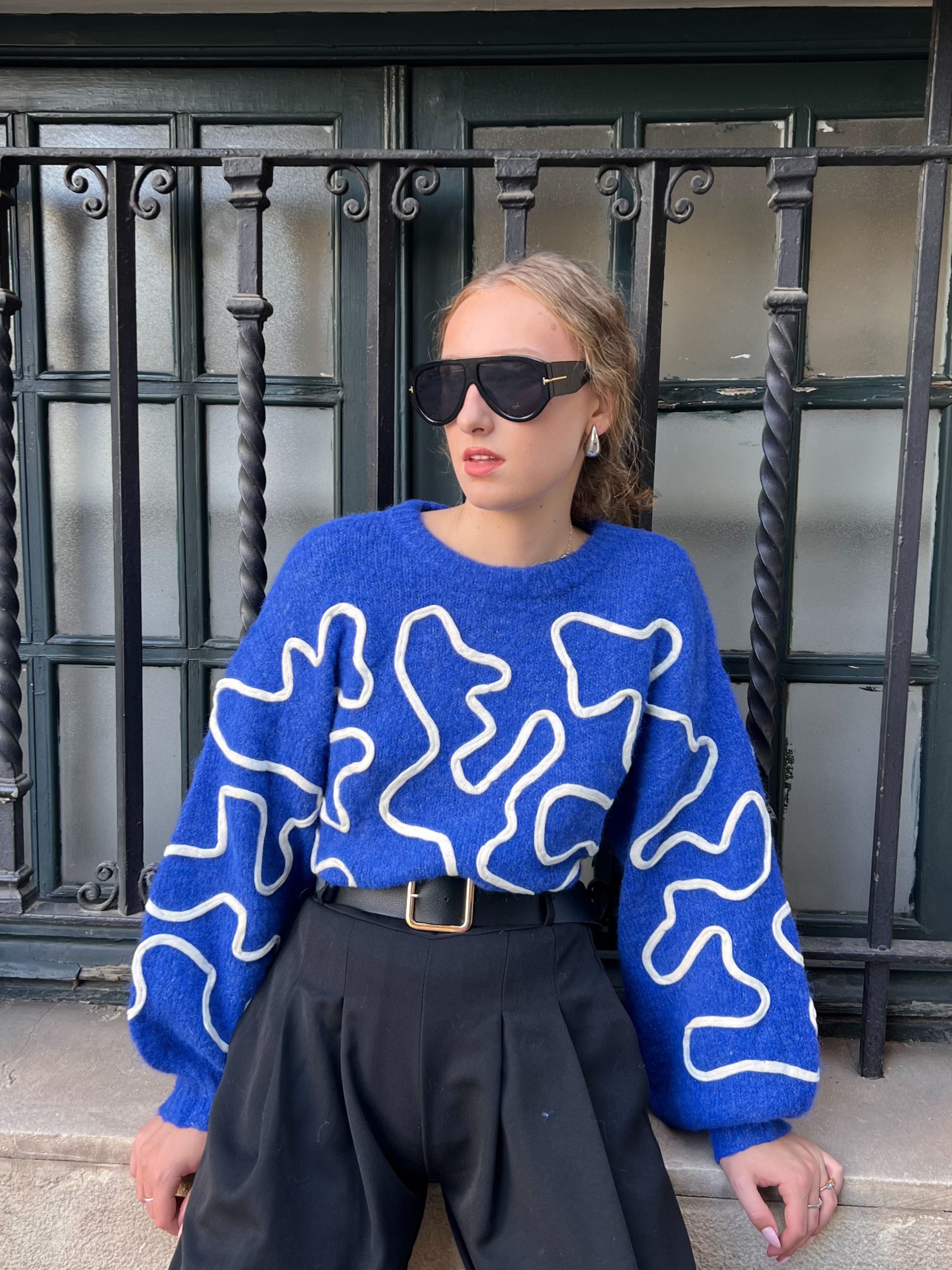 jersey estampado asimetrico manga abullonada