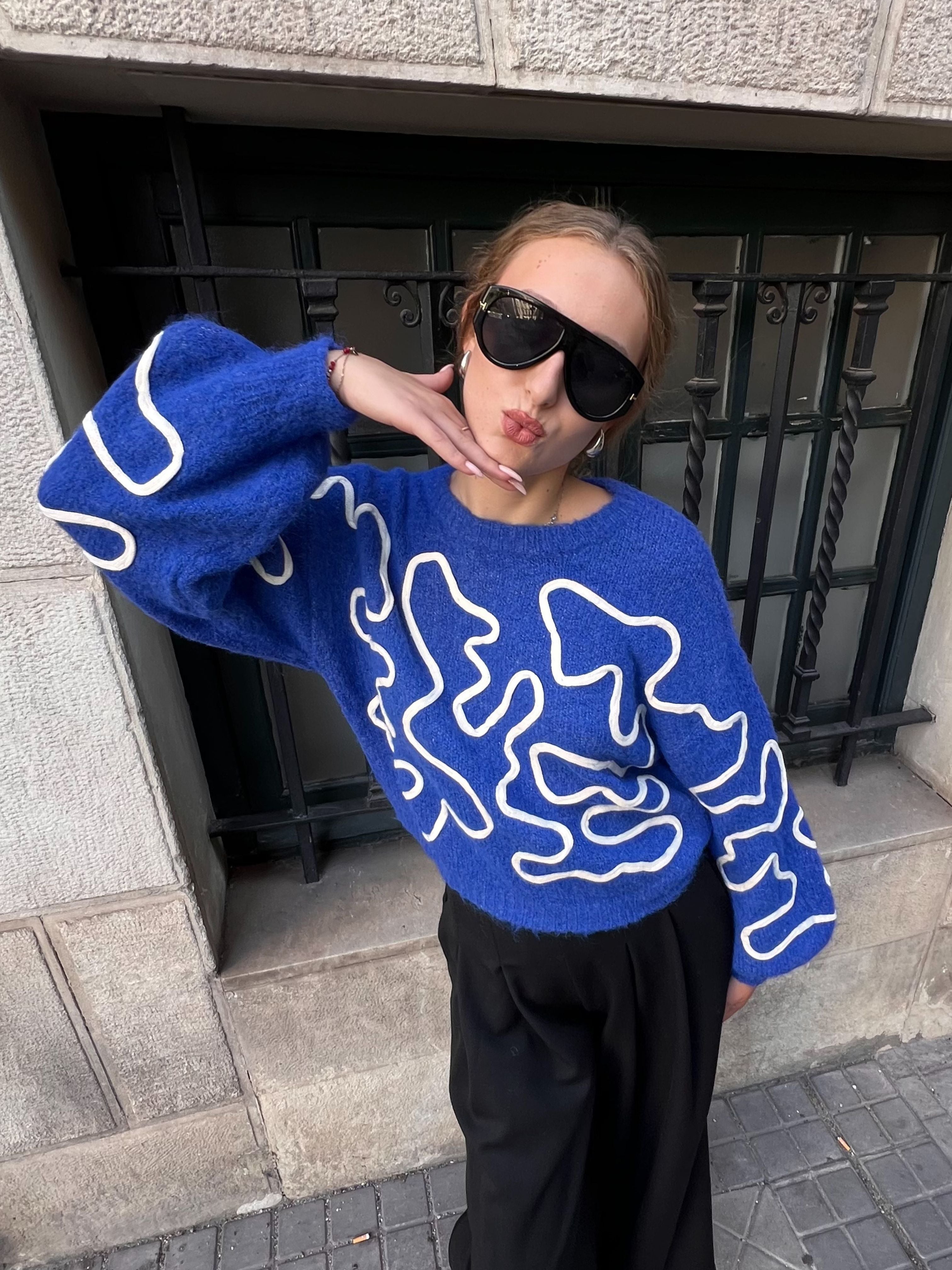 jersey estampado asimetrico manga abullonada