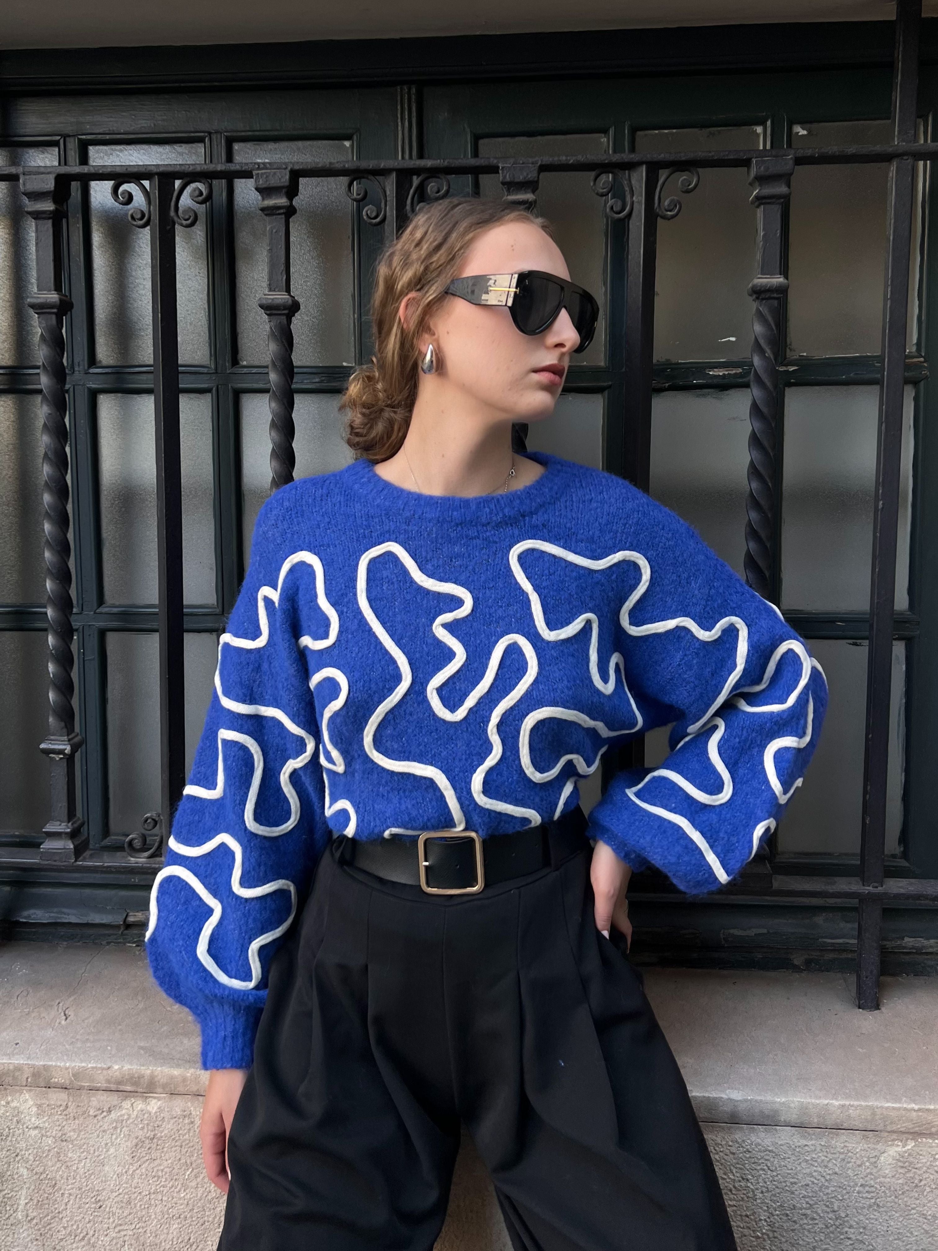 jersey estampado asimetrico manga abullonada