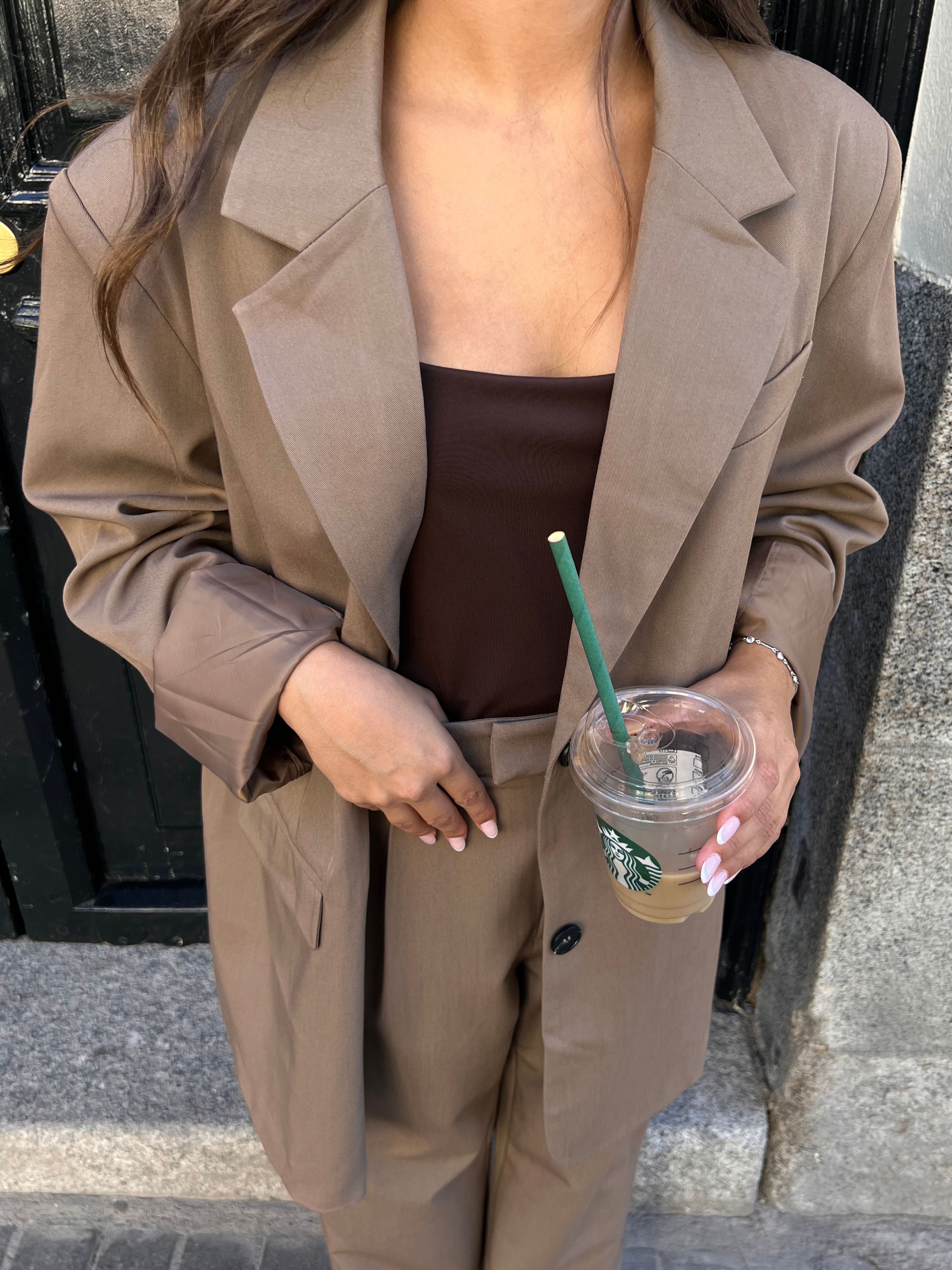 pantalon traje beige