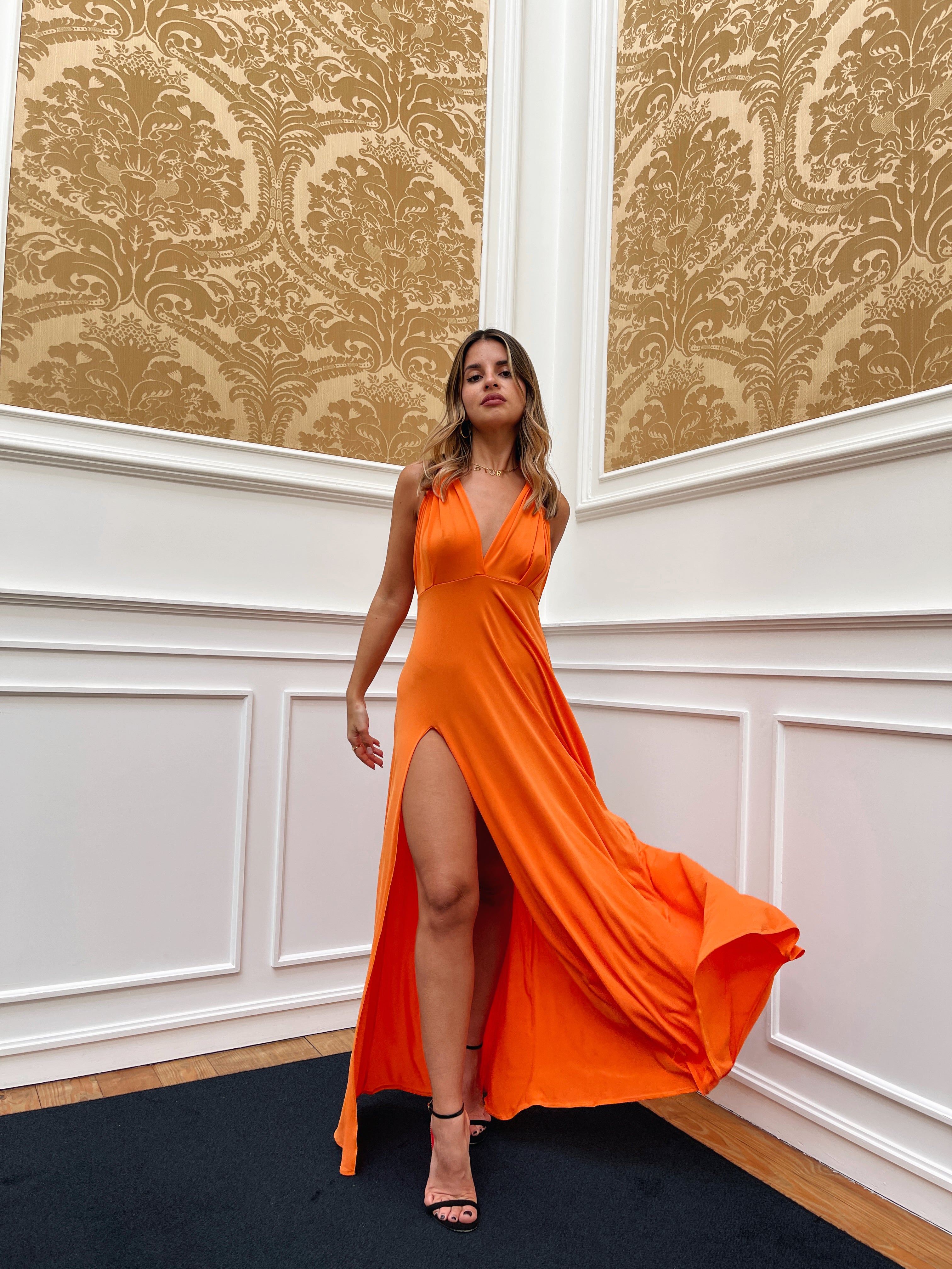 Lentejuelas Vestido Naranja Largo De Noche Vestido Largo Low Cost